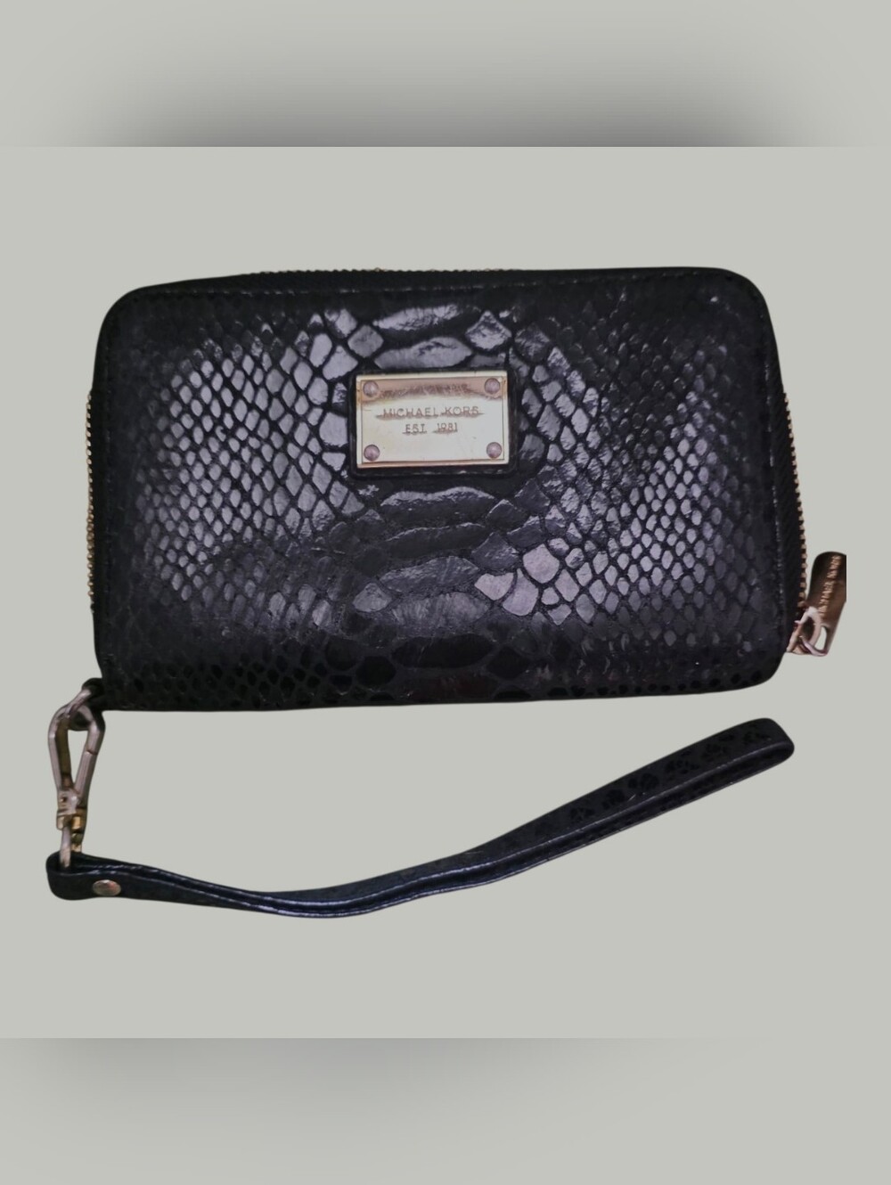 Michael Kors Black Snake-Embossed Wristlet Clutch